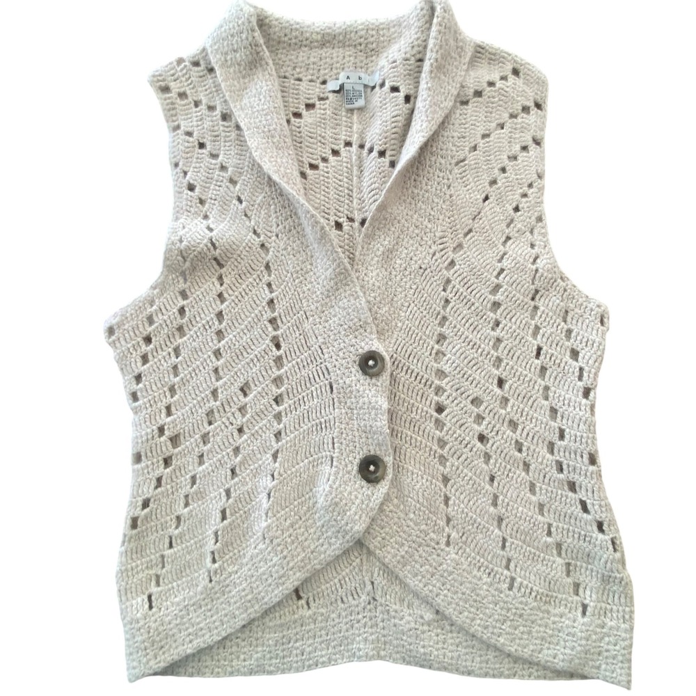 Cabi Crochet Knit Sweater Vest Cream Beige Angora Blend Shawl Collar Style 345 L